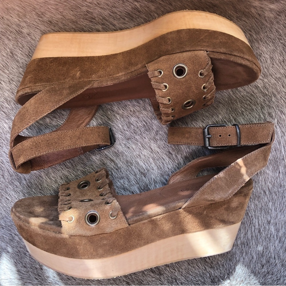 NWOT All Saints Yuki platform sandal in cognac caramel suede boho EU 41 or 10-11
